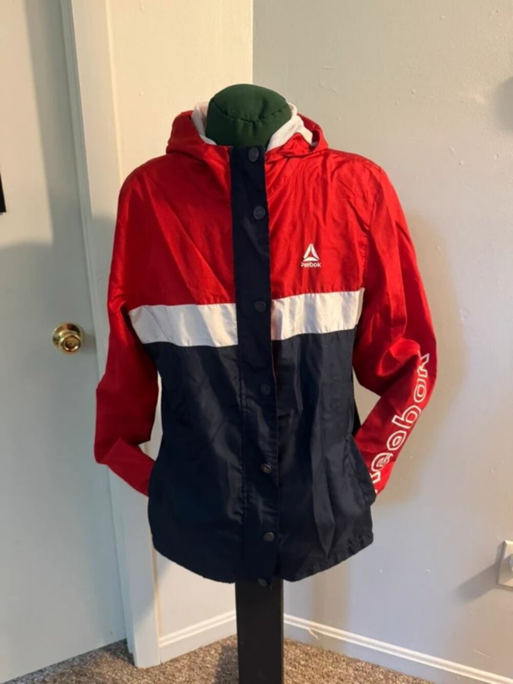 Red and Navy Windbreaker with Hood
